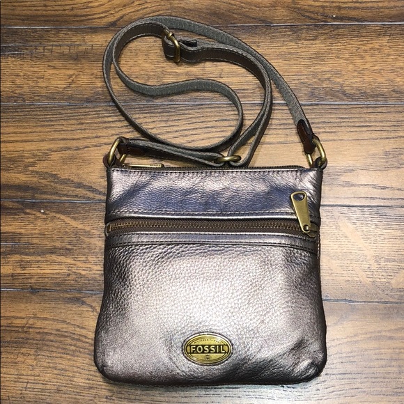 Fossil Handbags - Fossil Metallic Silver Small Leather Crossbody Bag